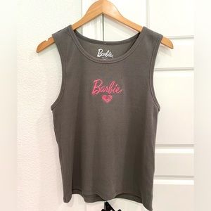 Barbie Grey Stretch Tank Top With Pink Barbie Logo Embroidered NWOT Size XL